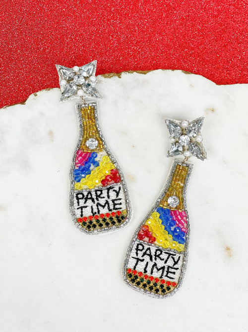 SALE! 'Party Time' Champagne Beaded Dangle Earrings