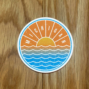 SALE! Michigan Custom-Designed Sun Wave beach round vinyl sticker