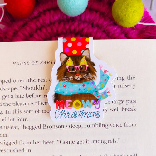 Meowy Christmas Cat Magnetic Bookmark