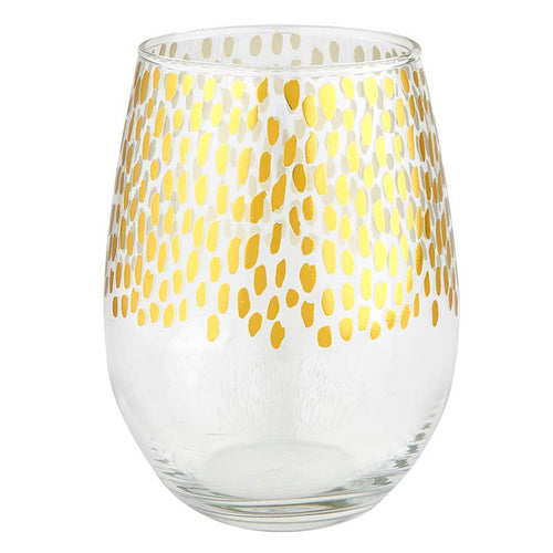 Gold and Clear Stemless Wine Glass
