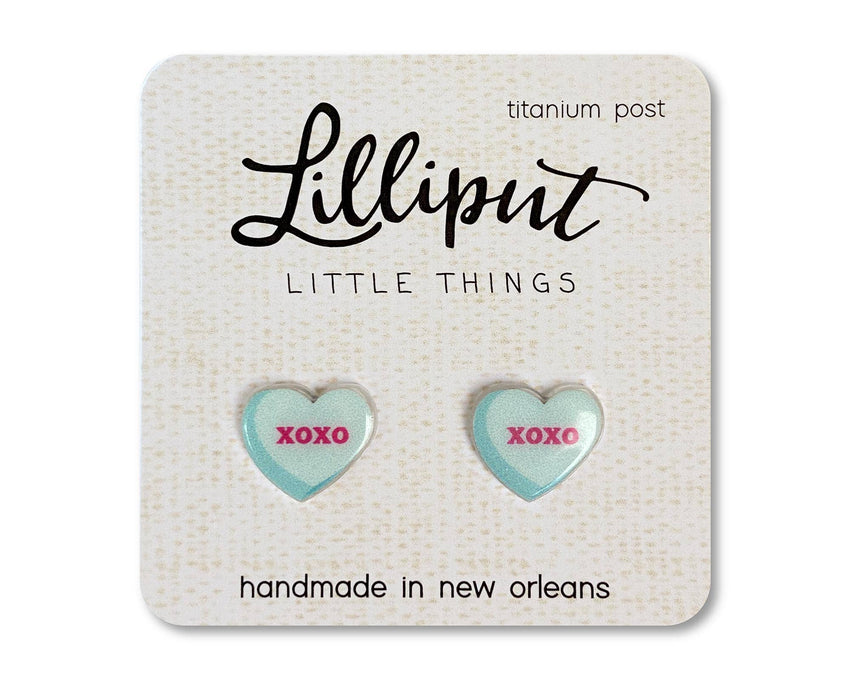 Conversation Heart Earrings - Blue XOXO