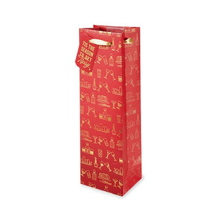 Red & Gold Holiday Tipsy Bottle Gift Bag