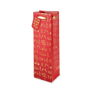 Red & Gold Holiday Tipsy Bottle Gift Bag