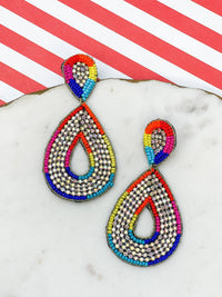 Glitzy Seed Bead Teardrop Dangle Earrings