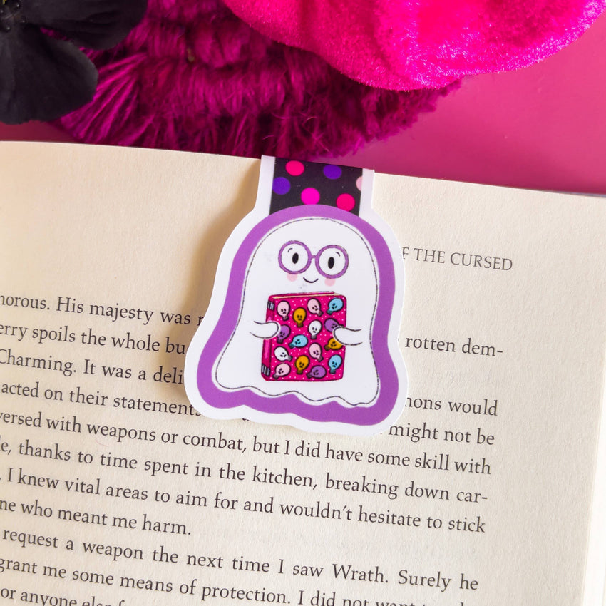 Halloween Ghost Holding Book Magnetic Bookmark