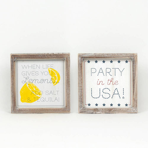 Wooden Sign - 7x7 - Double Sided - Party in the USA + When Life Gives you lemons…