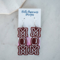 SALE! Brown & White Acrylic Football Mom Letter Dangles - Game Day