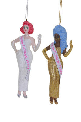 Drag Queen Happy Holidays Honey Glass Ornament