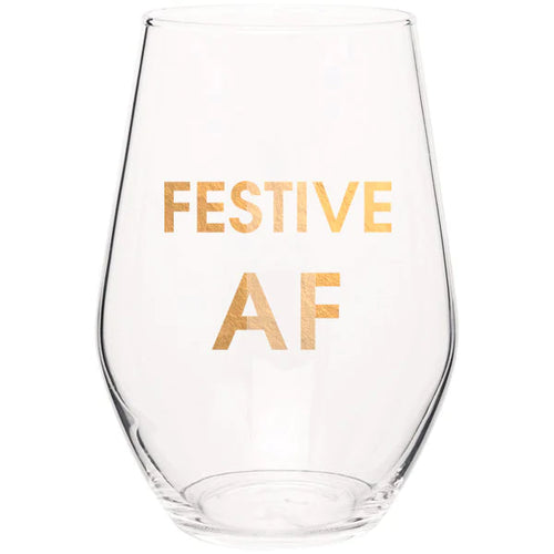 Festive AF - Holiday Stemless Wine Glass