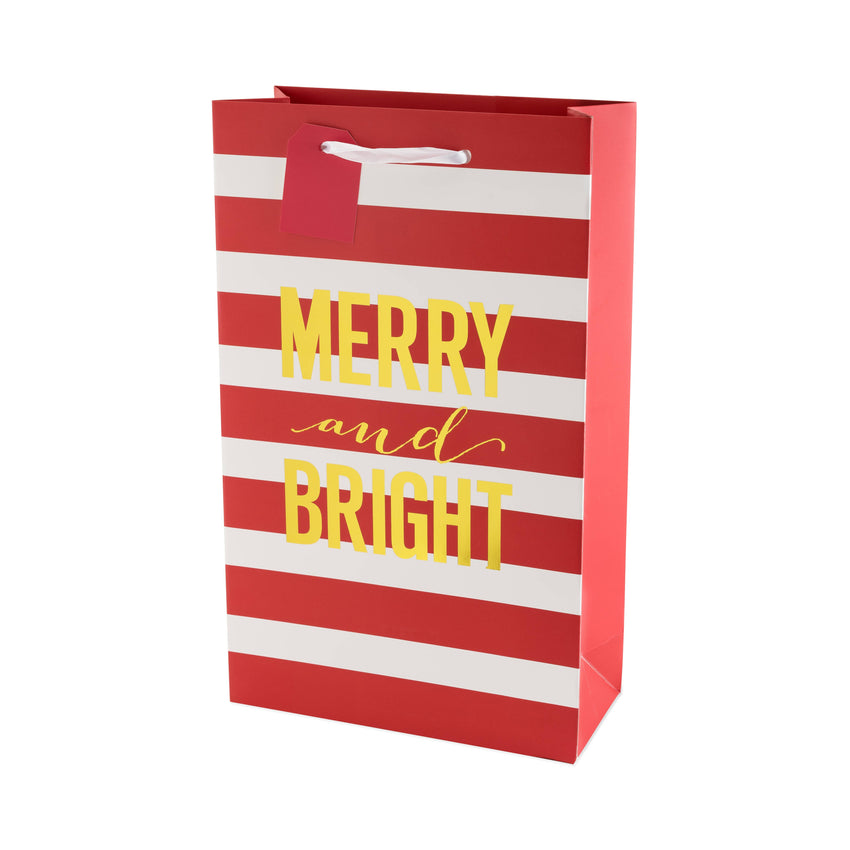 Merry & Bright Stripes Holiday Bag - Double Bottle or Wine!