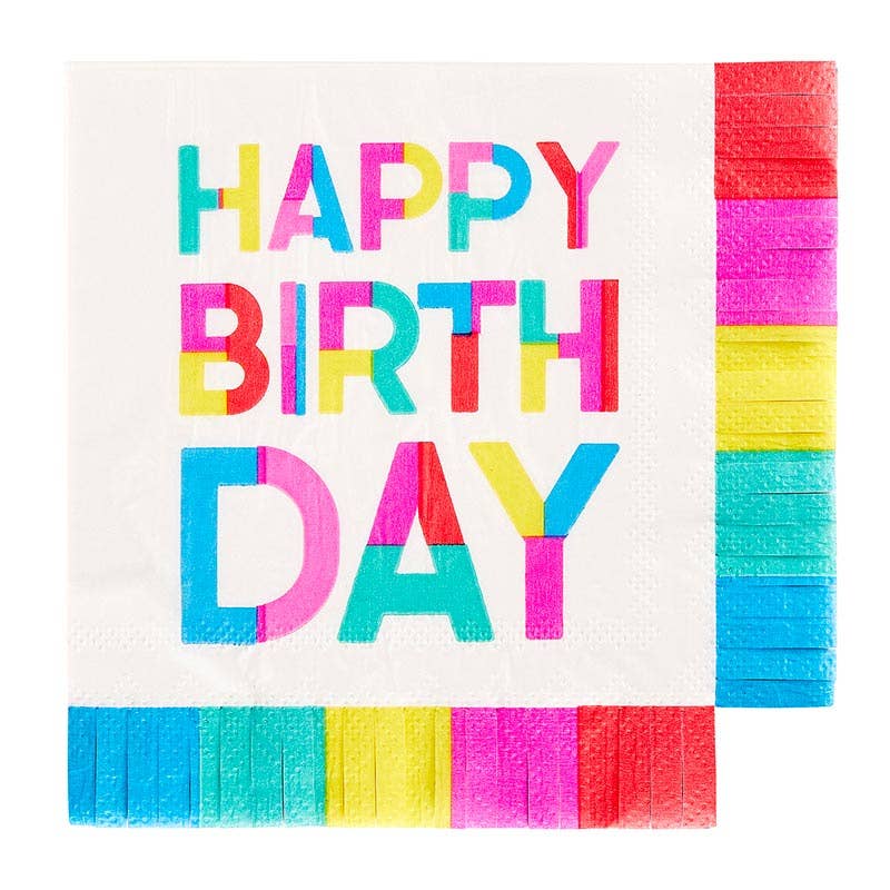 Fringe Napkin- Happy Birthday Cocktail Napkin