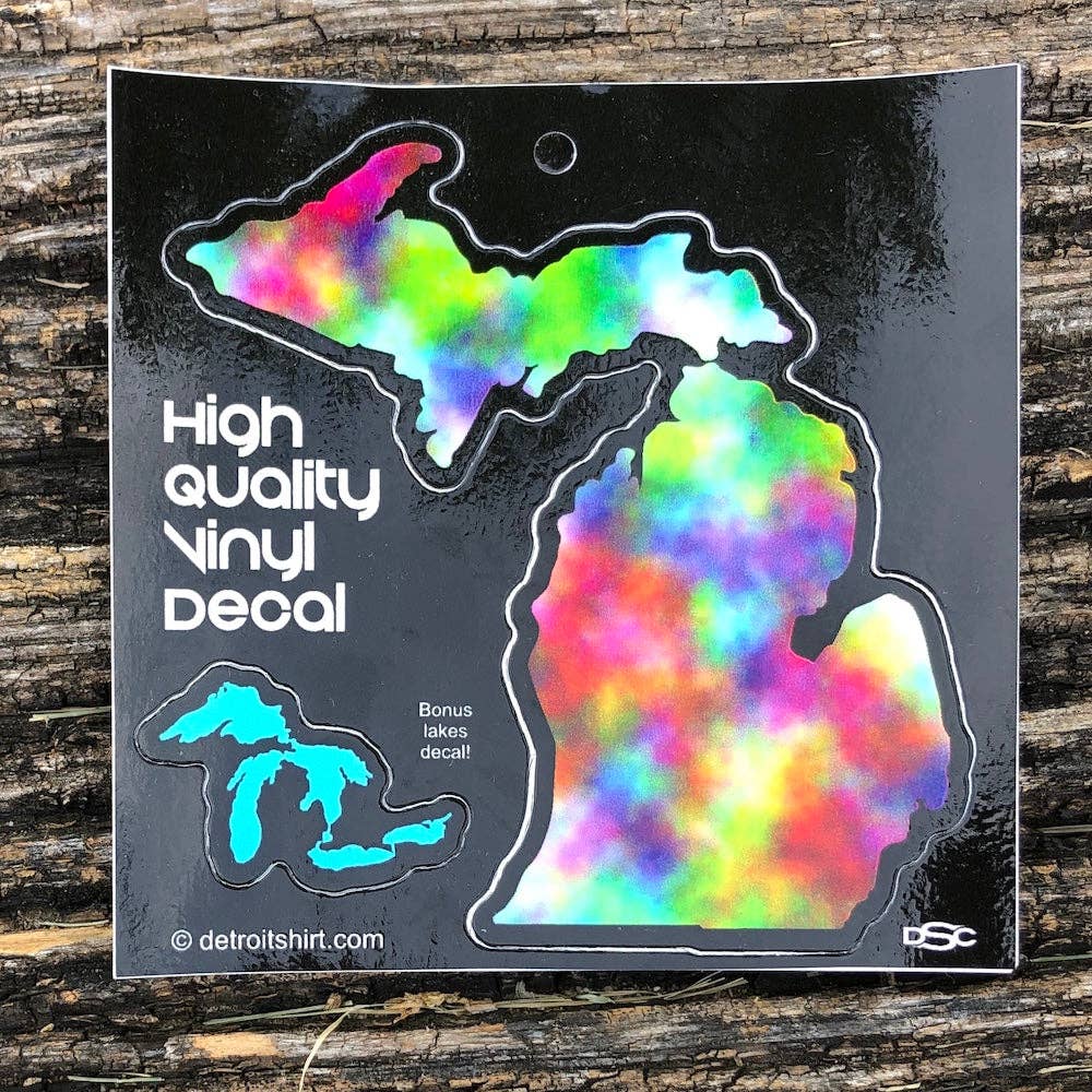 Michigan Tie Dye Shape Vinyl Sticker - Michigan Car Sticker