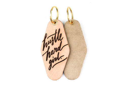 HUSTLE HARD GIRL Leather & Velvet Keychain