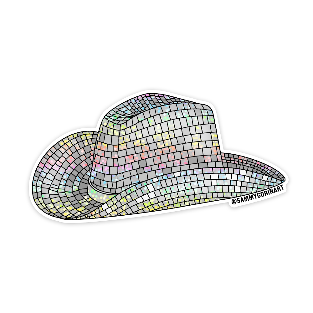 Disco Ball Cowboy Hat Glitter Sticker