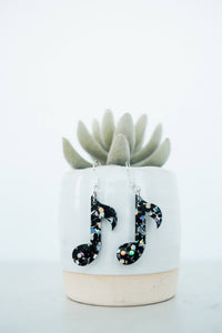 Music Earrings - Starlit Fantasy  Glitter Music Note Dangles