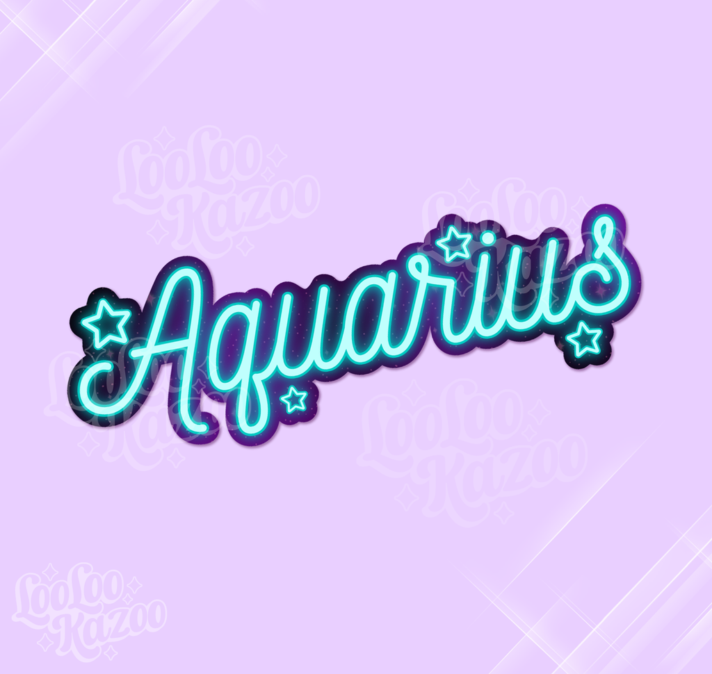 Aquarius Zodiac Neon Sign Vinyl Sticker, Astrology Sticker