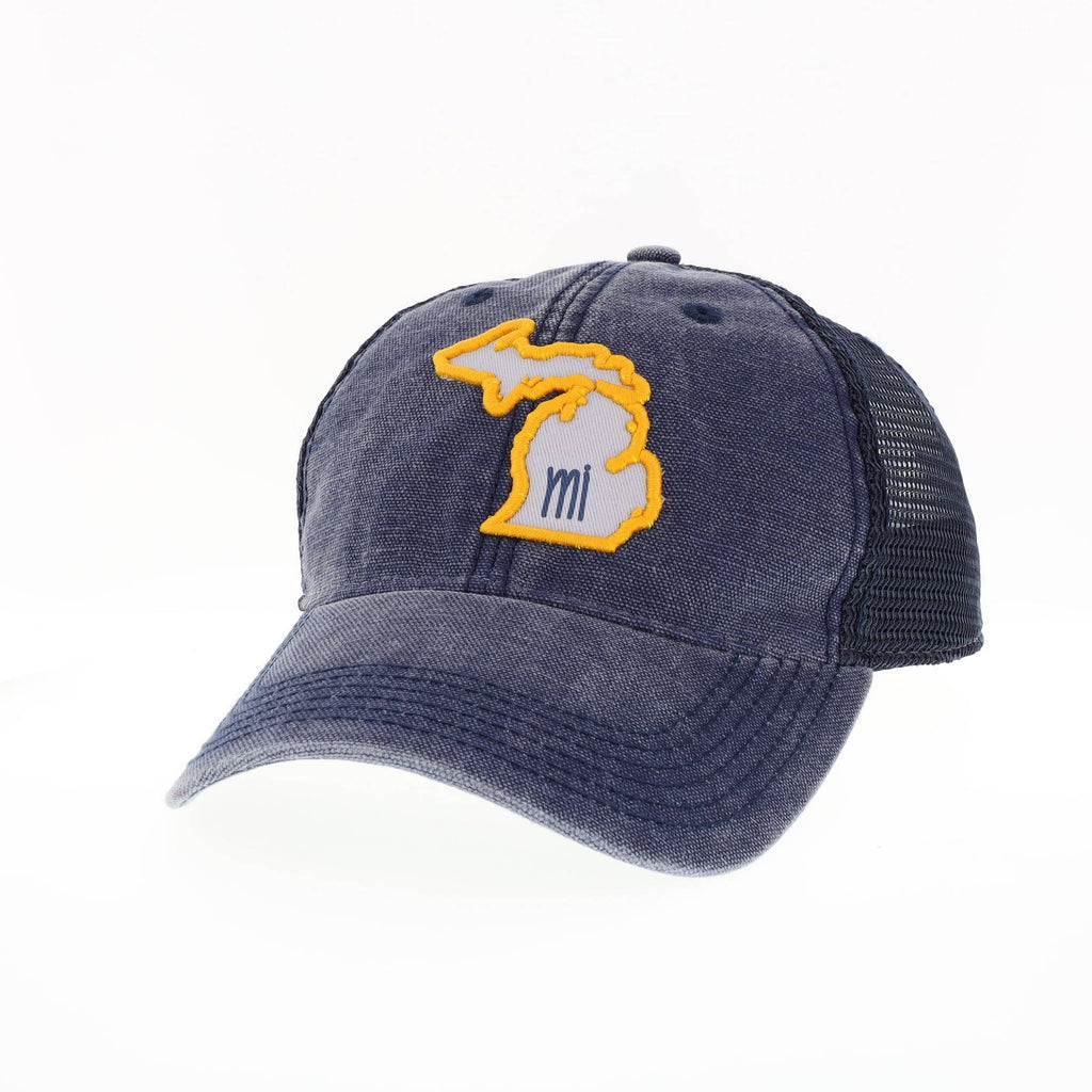 Navy Michigan Trucker Style Hat with Patch - U of M Hat