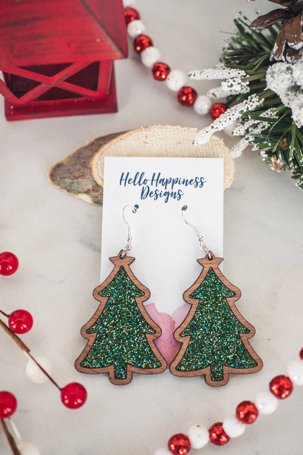 SALE! Green Glitter Acrylic Christmas Tree Dangle Holiday Earrings