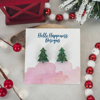 SALE! Glitter Acrylic Christmas Tree Studs - Holiday Earrings