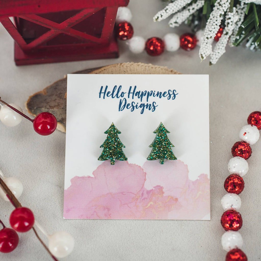 SALE! Glitter Acrylic Christmas Tree Studs - Holiday Earrings