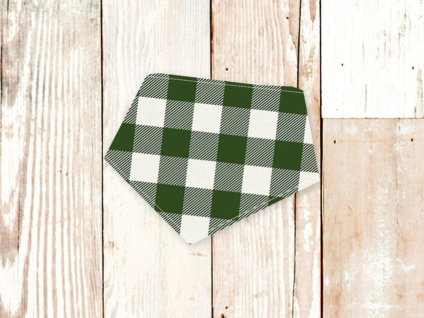 Green Buffalo Check Dog Bandana (Snap-on, 3 sizes available)