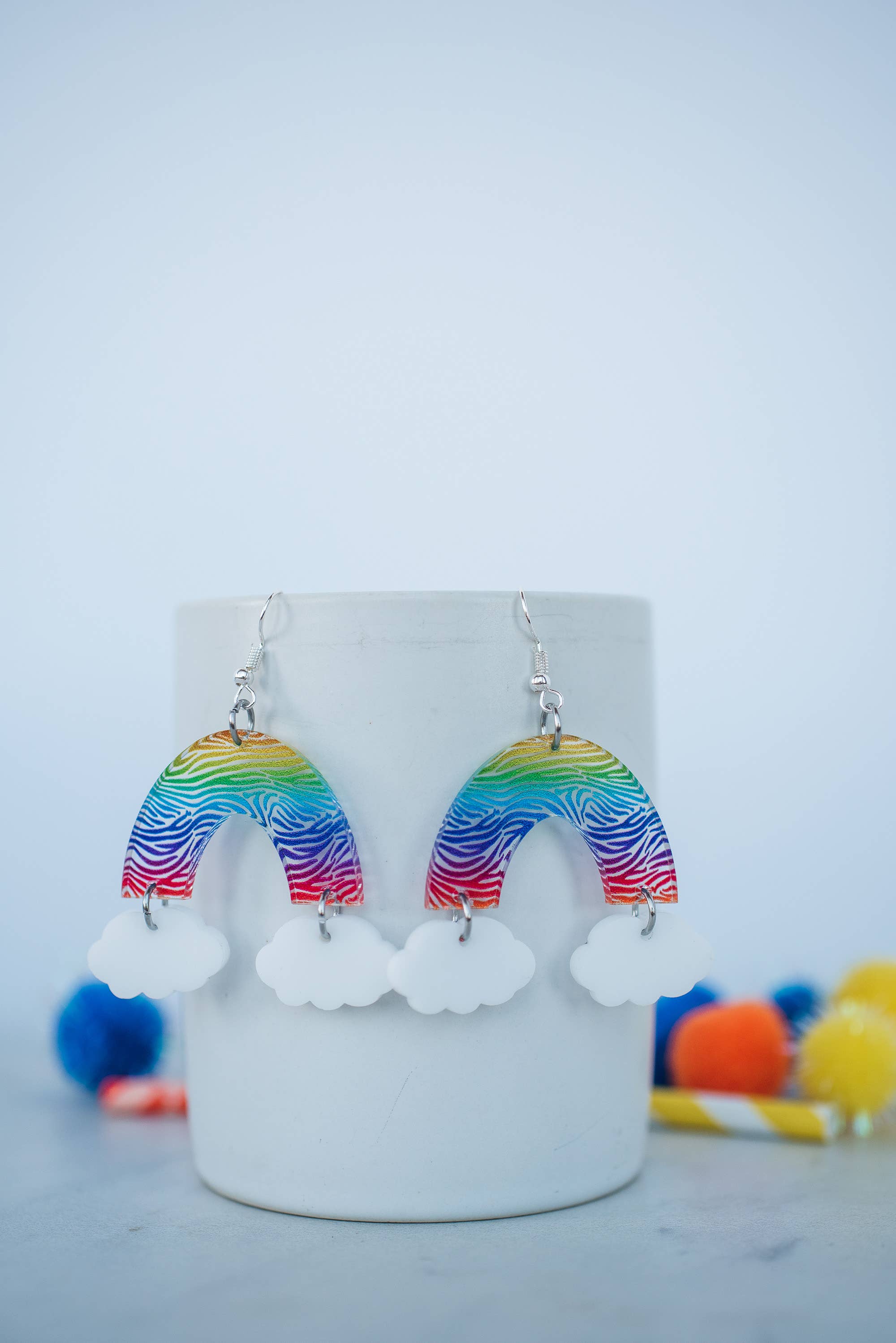 SALE! Acrylic Rainbow with Clouds Dangles