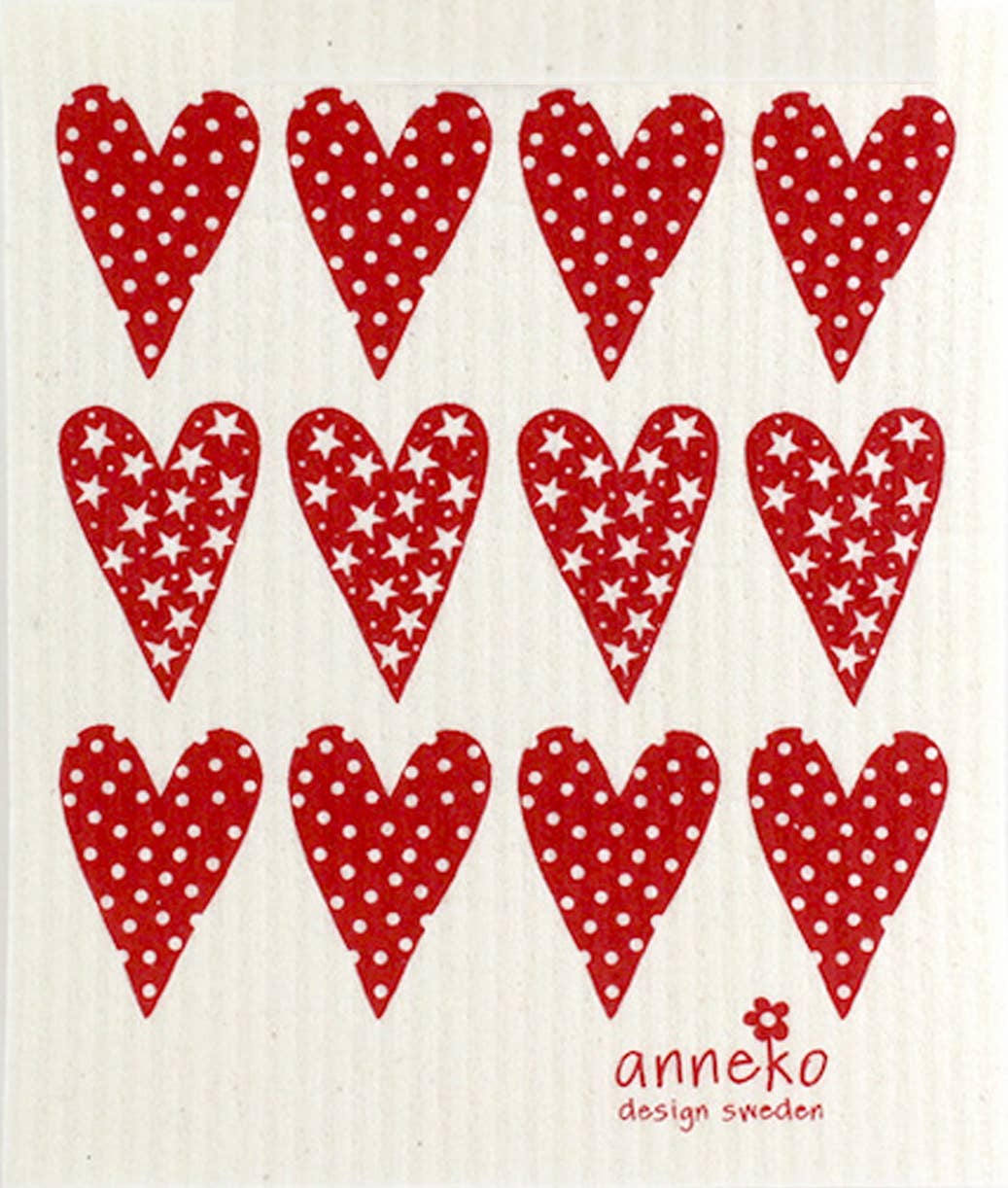 SALE! Swedish Dishcloth - ANNEKO RED HEARTS