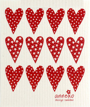 Swedish Dishcloth - ANNEKO RED HEARTS