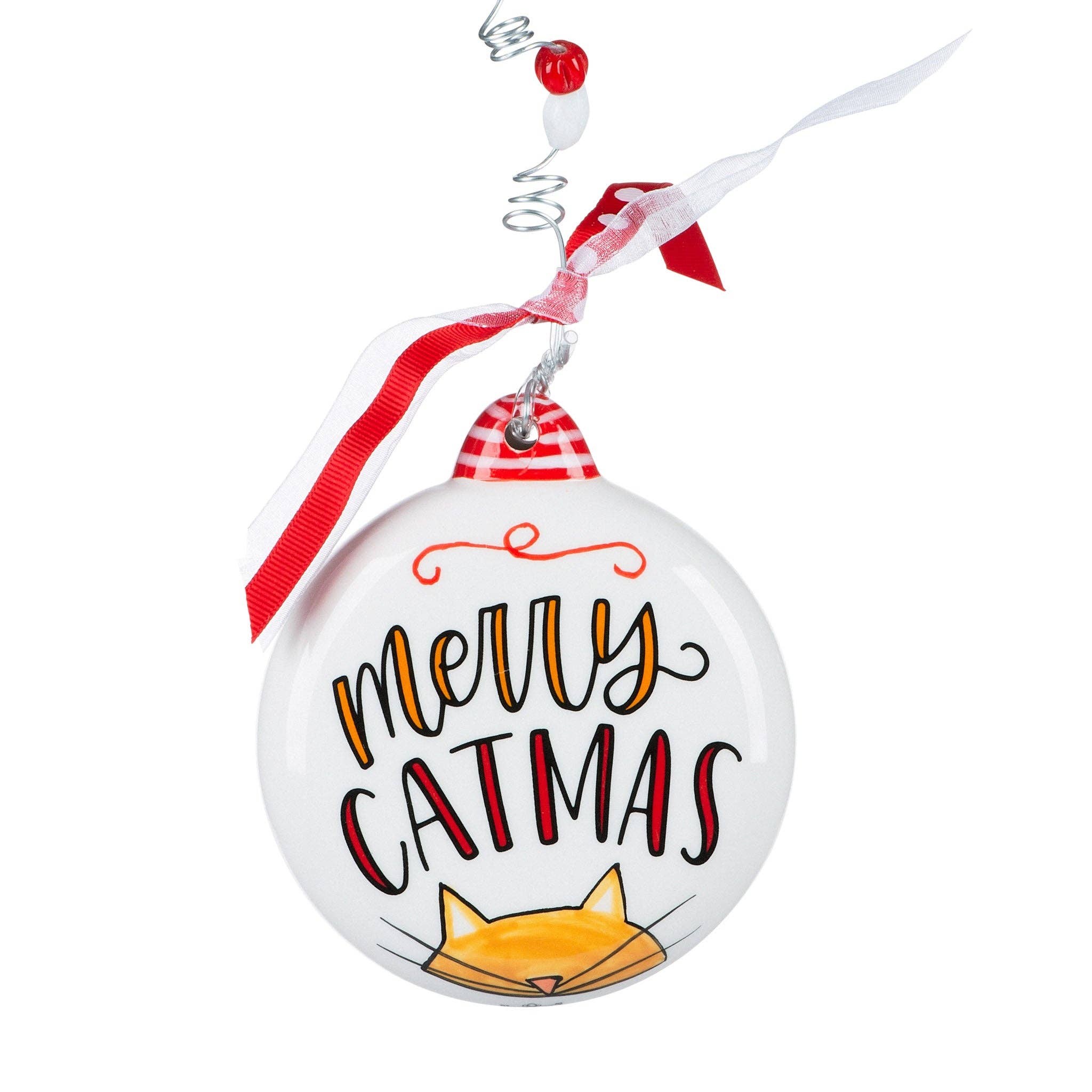 Merry Catmas Puff Ornament - Cat Glass Ornament