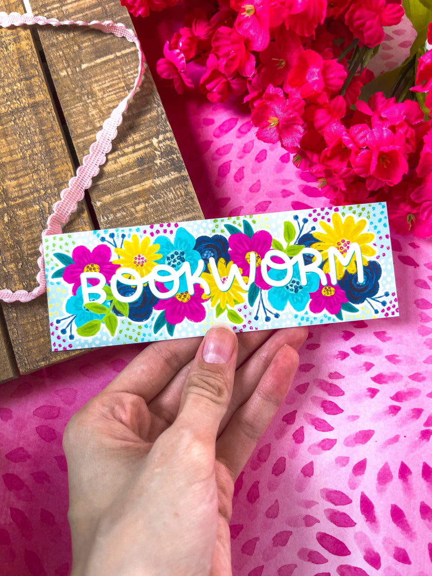 Floral Bookworm Floral Bookmark: Laminated