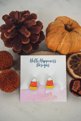 SALE! Candy Corn Wood Studs - Halloween Earrings