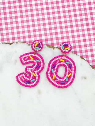 SALE! “30” Birthday Beaded Dangle Earrings