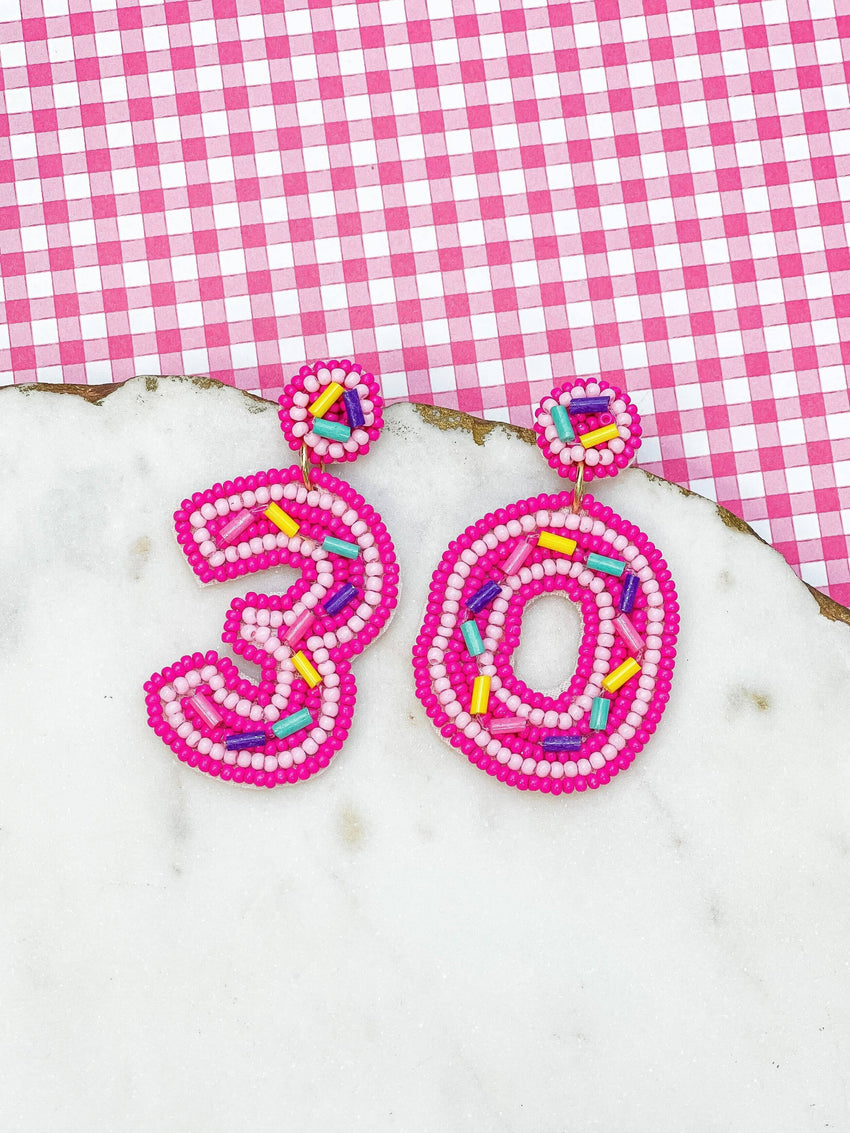SALE! “30” Birthday Beaded Dangle Earrings