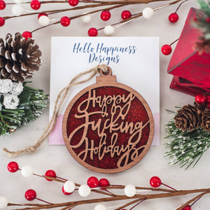 Red Glitter Happy F*cking Holidays Christmas Ornament - Sweary Gifts