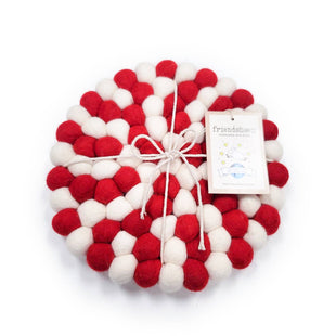 Candy Cane Eco Round Trivets - Red & White