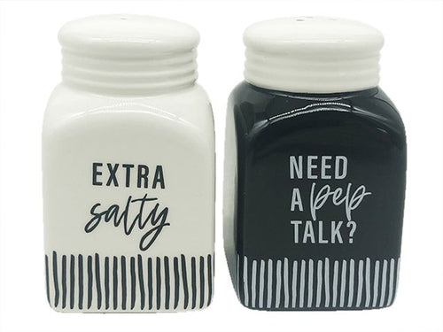 Pep Talk, Salty Shakers - Black + White Salt & Pepper Shakers