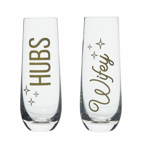 Hubs + WIfey Glass Set - Champagne Flute Set - Fun Wedding Gift!