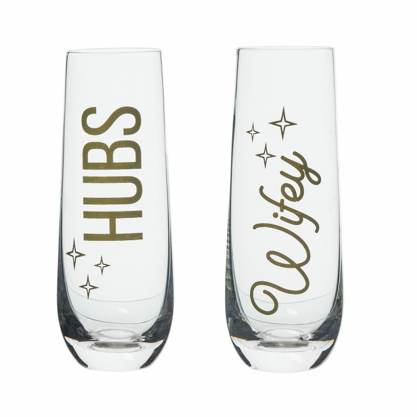 Hubs + WIfey Glass Set - Champagne Flute Set - Fun Wedding Gift!